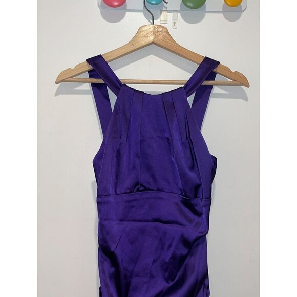 Xscape Petite Purple Satin Halter-Style Ruched Cocktail Dress Size 4 - Picture 2 of 8